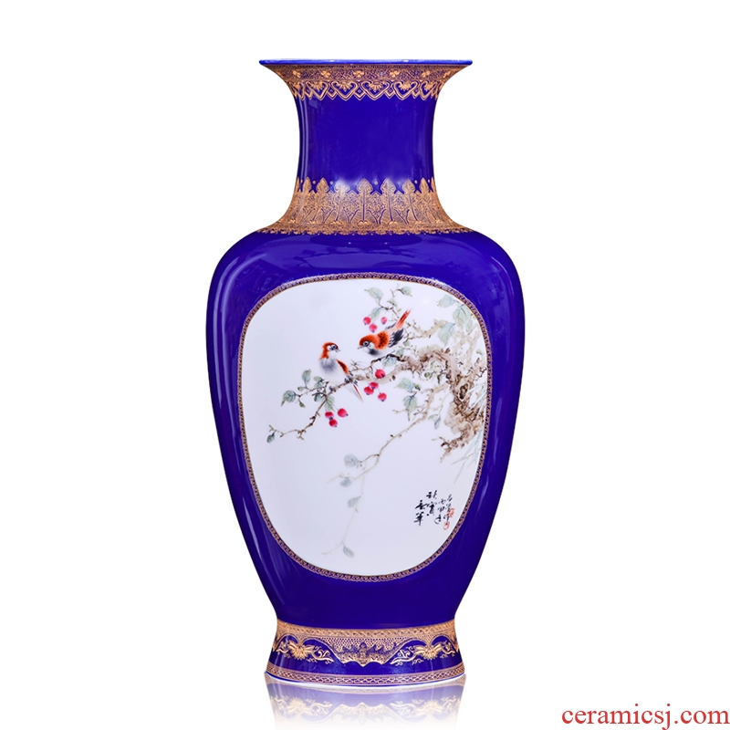 Jingdezhen ceramics hand - made heavy industry offering blue dress painting of flowers and Chinese style household adornment rich ancient frame vase furnishing articles