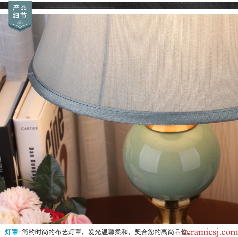 Contracted American desk lamp light ceramic new Chinese style classical decoration cloth art of bedroom the head of a bed lamp remote control dimmer