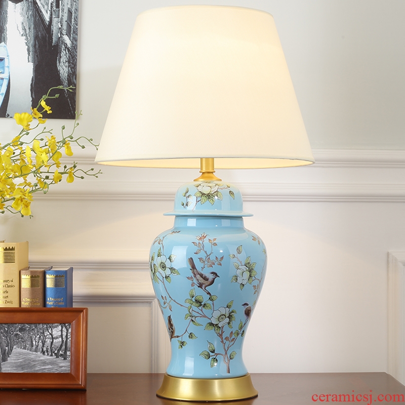 American atmospheric rural retro contracted sitting room bedroom berth lamp of jingdezhen hand-painted ceramic flower decoration