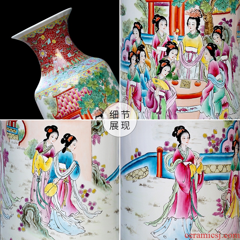 Jingdezhen ceramics hand - made pastel jinling twelve women of landing the big vases, Chinese style living room decorations furnishing articles