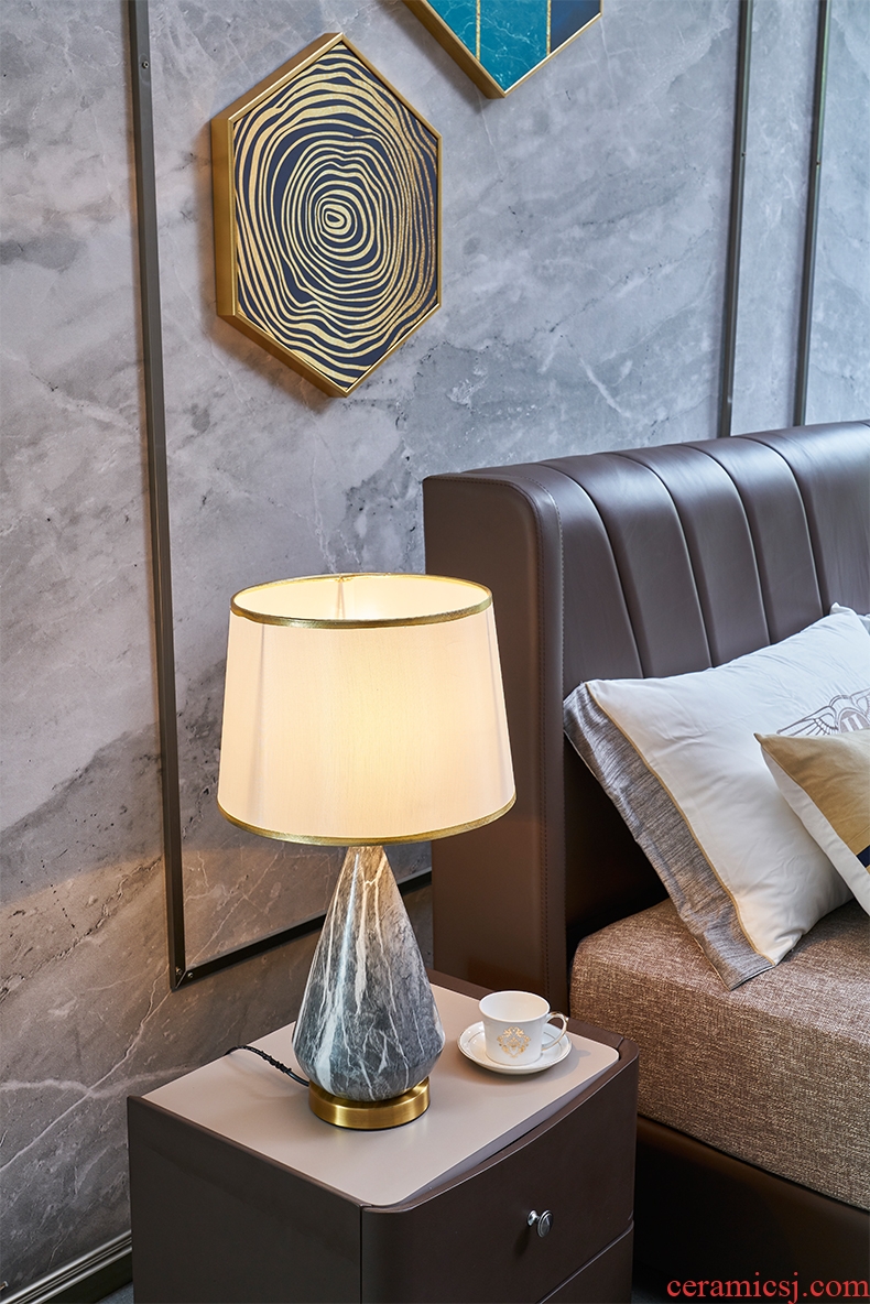 Contracted and I bedroom whole copper Nordic light key-2 luxury home decoration to the hotel villa example room of the head of a bed ceramic lamp
