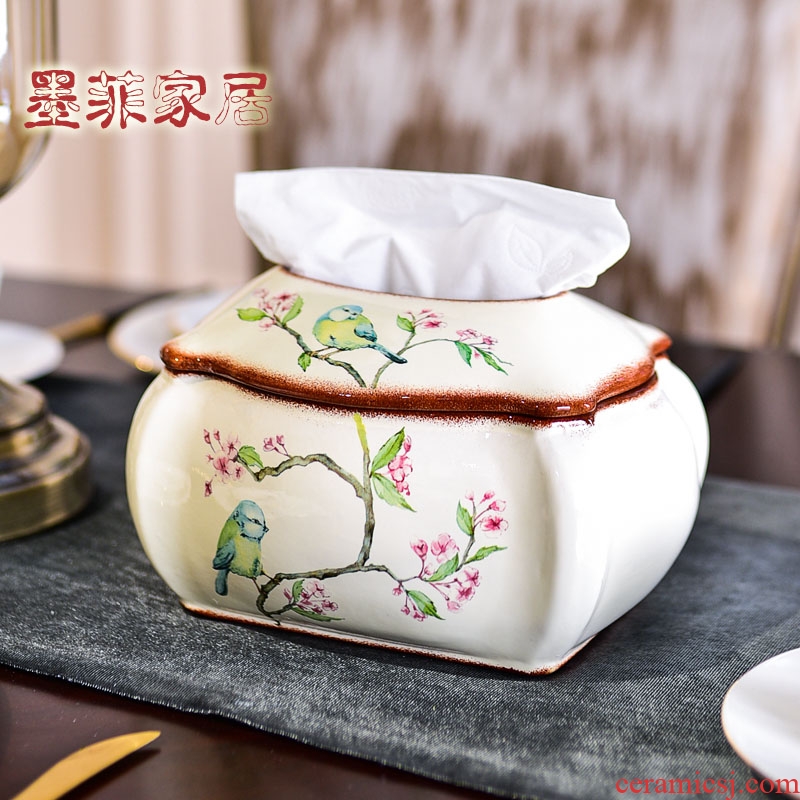 Murphy American countryside painting of flowers and birds ceramic tissue box house living room table European rural pumping paper furnishing articles