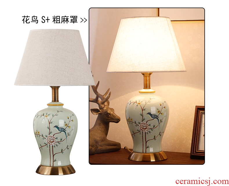 Ceramic lamp American bedroom living room study of new Chinese style restoring ancient ways European - style decorative lamps and lanterns is I warm bedside lamp