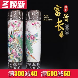 Jingdezhen ceramics powder enamel hand - carved quiver landing big vase villa hotel furnishing articles opening gifts