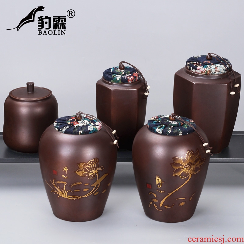 Leopard lam, ceramic creative caddy fixings firewood seal pot small tea boxes mini storage tank to customize LOGO