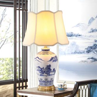 New Chinese style ceramic desk lamp after classical study contracted and I sitting room full copper landscape lamp of bedroom the head of a bed of blue and white porcelain