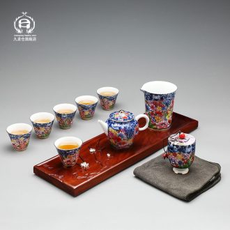 DH tea set kung fu tea set the whole household jingdezhen archaize colored enamel porcelain teapot of a complete set of tea cups