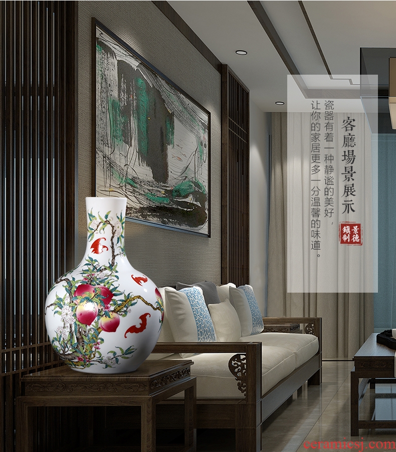 Jingdezhen ceramics of large red vase hotel opening Chinese flower arranging sitting room adornment office furnishing articles - 601690549167