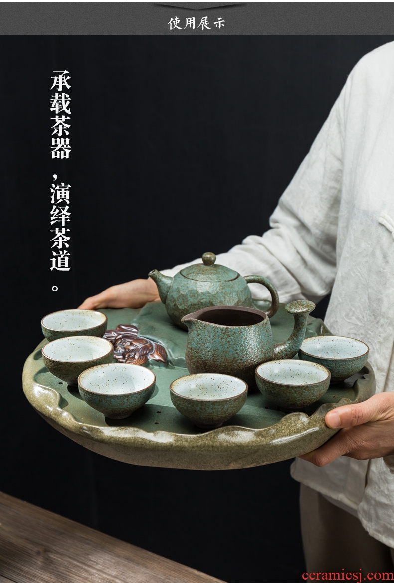 Simple household creative dry foam Taiwan Japanese ceramic tea tray lotus kung fu tea tray coarse pottery water small suit