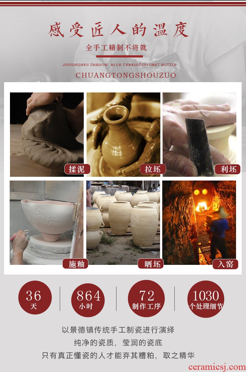 Imitation of classical jingdezhen ceramics celadon art big vase retro ears dry flower vase creative furnishing articles - 603672679863