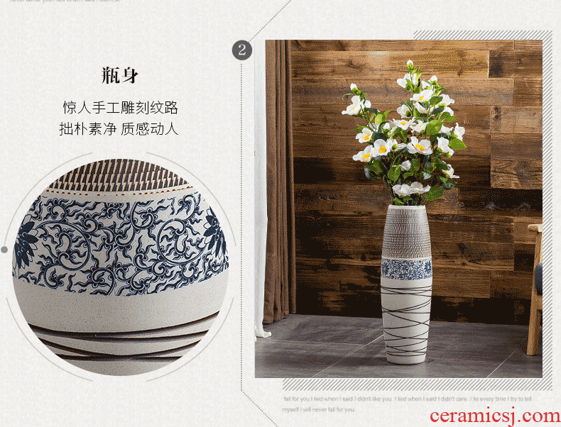 Jingdezhen ground vase large - sized ceramic furnishing articles I and contracted home sitting room decorates porch retro flower arranging big - 585870447614