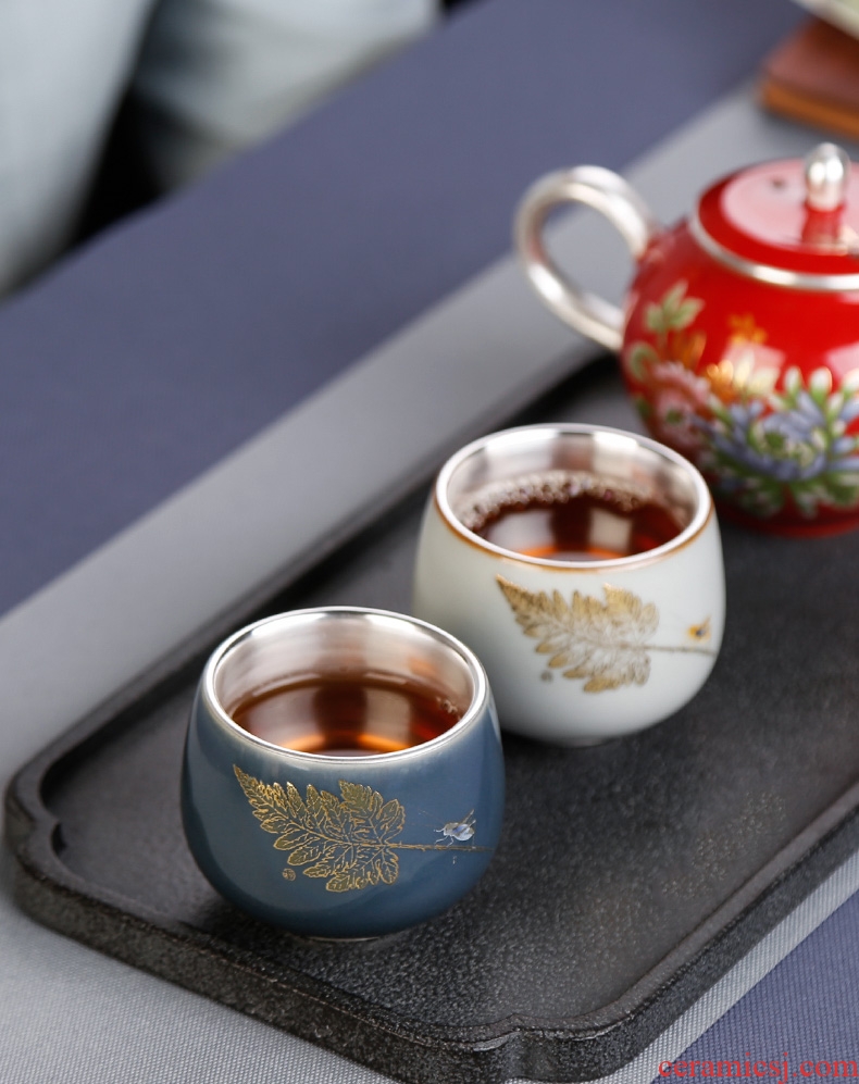 Tasted silver gilding silver cup cup large master cup single cup kung fu tea tea set, sample tea cup individual household ceramics