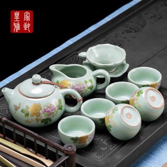 Royal refined pottery and porcelain of a complete set of kung fu tea set suits for your porcelain slice your up on flower tea kettle Japanese tea cups