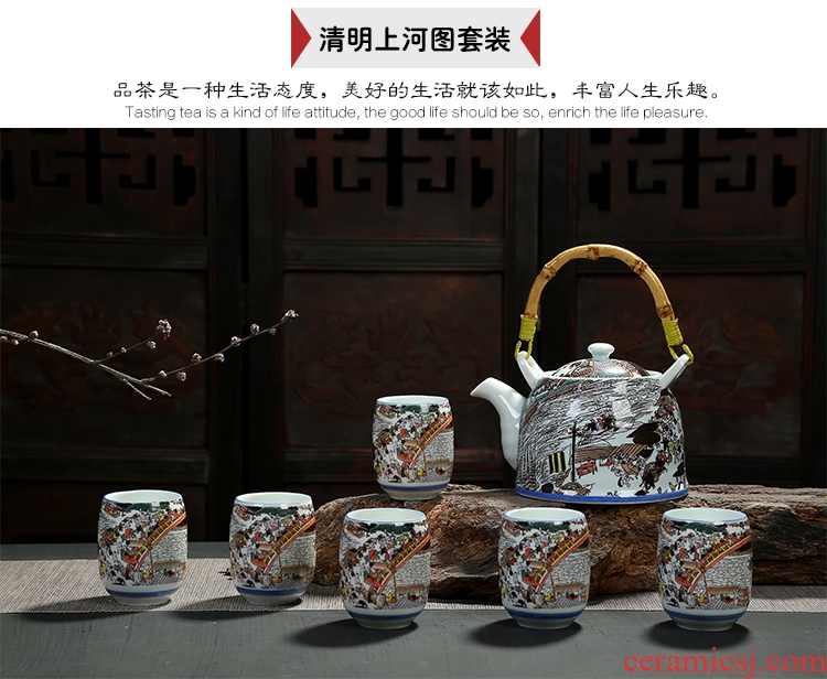 Girder of a complete set of blue and white porcelain pot of tea set high temperature resistant, high - capacity teapot teacup ceramic cup tea restaurant
