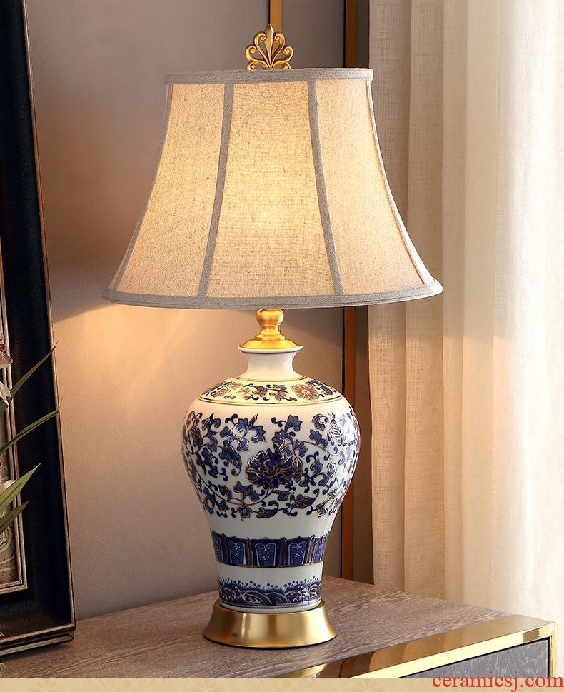 Santa marta tino new three full copper arm the colour blue and white porcelain ceramic desk lamp large villa