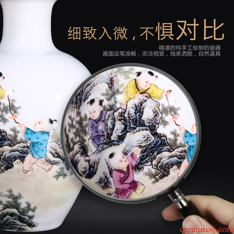 Jingdezhen ceramics dong-ming li hand-painted lad vase Chinese style living room TV ark flower arranging decoration as furnishing articles