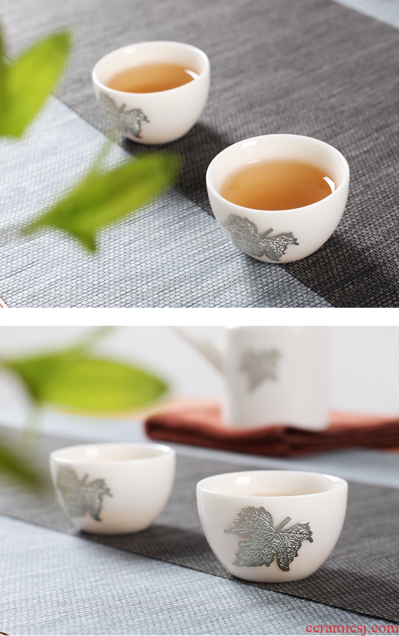 DH white porcelain tea set six people contracted household teapot jingdezhen kung fu tea cup set ceramic small cups