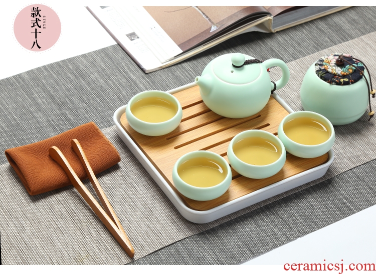 Travel tea set suit portable package ceramic crack of a pot of 24:27 and CPU contracted household Japanese kung fu teapot