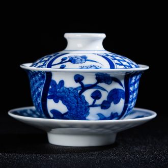 Jingdezhen ceramic hand-painted porcelain only three tureen under glaze color kung fu tea set hand catch make tea bowl to bowl