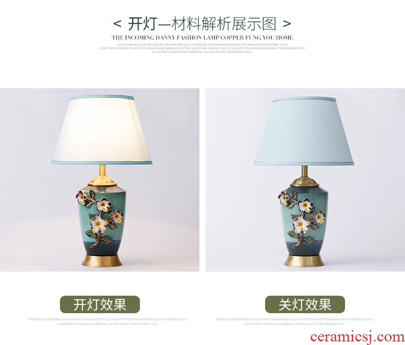 Luxury colored enamel lamp full copper european-style bedroom berth lamp American creative warm sitting room ceramic new Chinese style