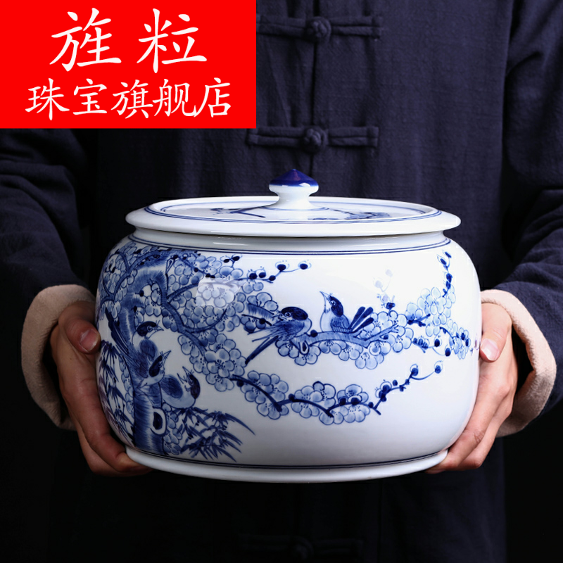 Continuous grain of jingdezhen ceramics pu 'er tea packaging gift box the tea tin with household tea cake moisture