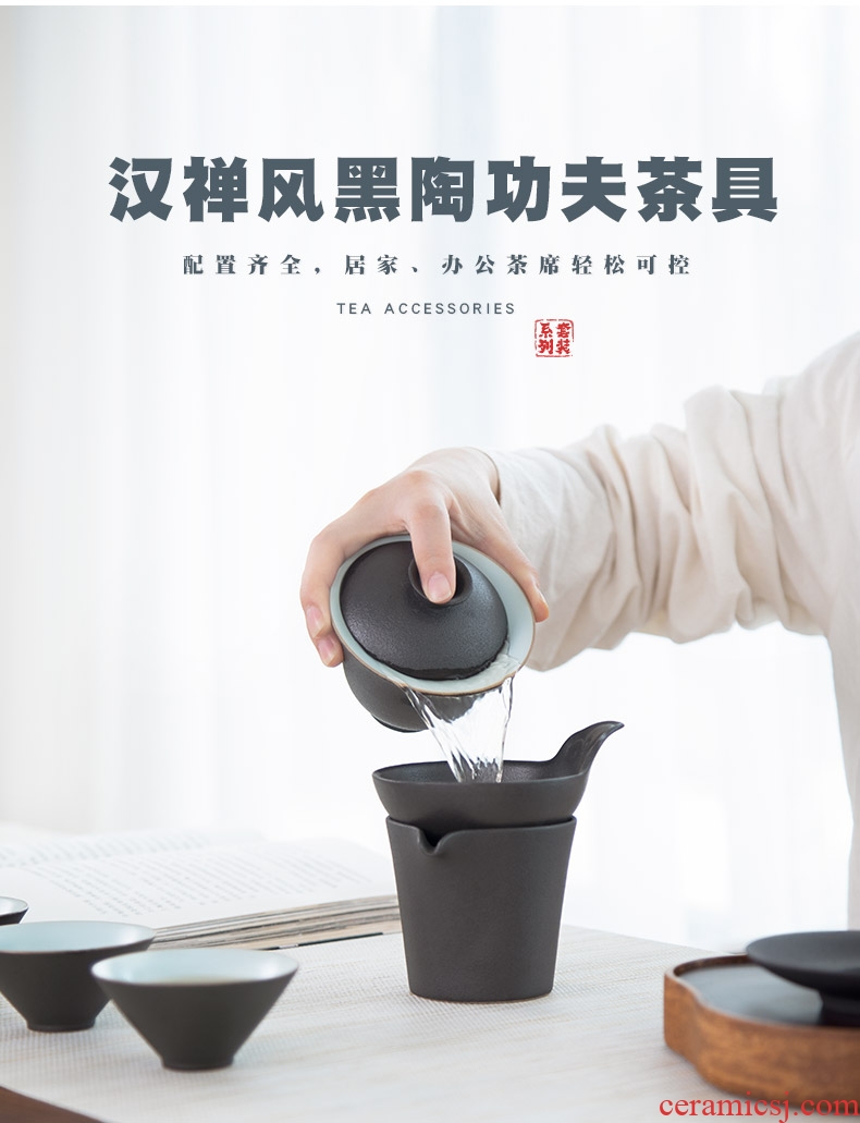 Mr Nan shan creative kung fu tea set suit of black ceramic tureen office household contracted tea of a complete set of