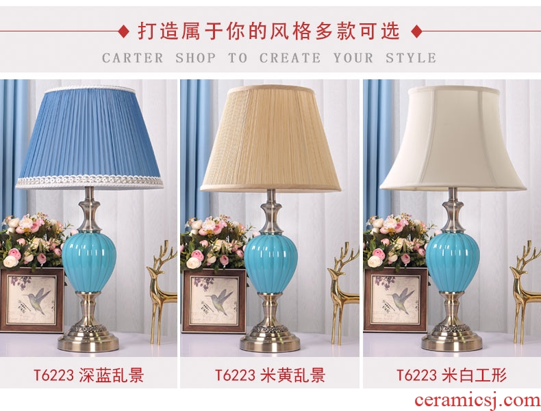 Lamp decoration American ceramic desk lamp of bedroom the head of a bed is contracted household creative modern marriage room warm light sweet romance
