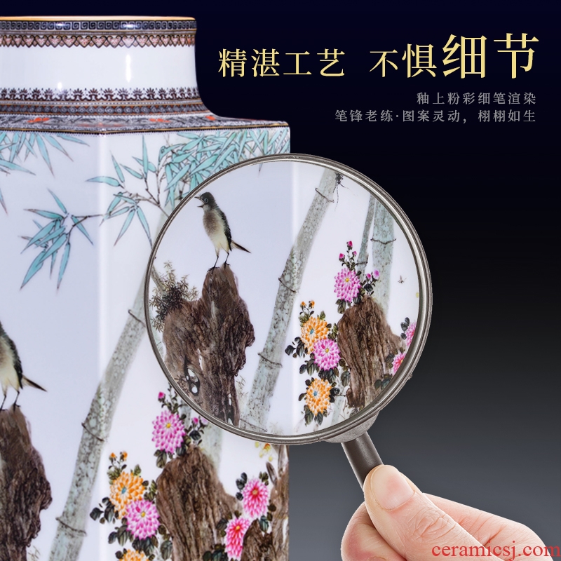 Jingdezhen ceramics hand - made pastel sifang dress and home decoration collection of new Chinese style antique vase