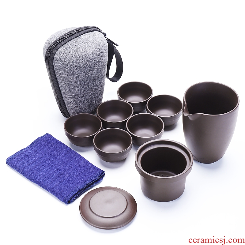 Travel Tang Xian purple sand tea set suit ceramic cup to crack a pot of six cups of tea cup teapot outdoor travel