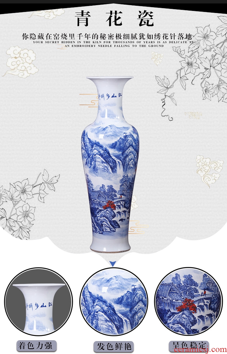 Jingdezhen blue and white lotus flower peony 1.2 meters 1.4 meters 1.6 meters hand - made ceramic floor open big vase and furnishing articles - 586234381281