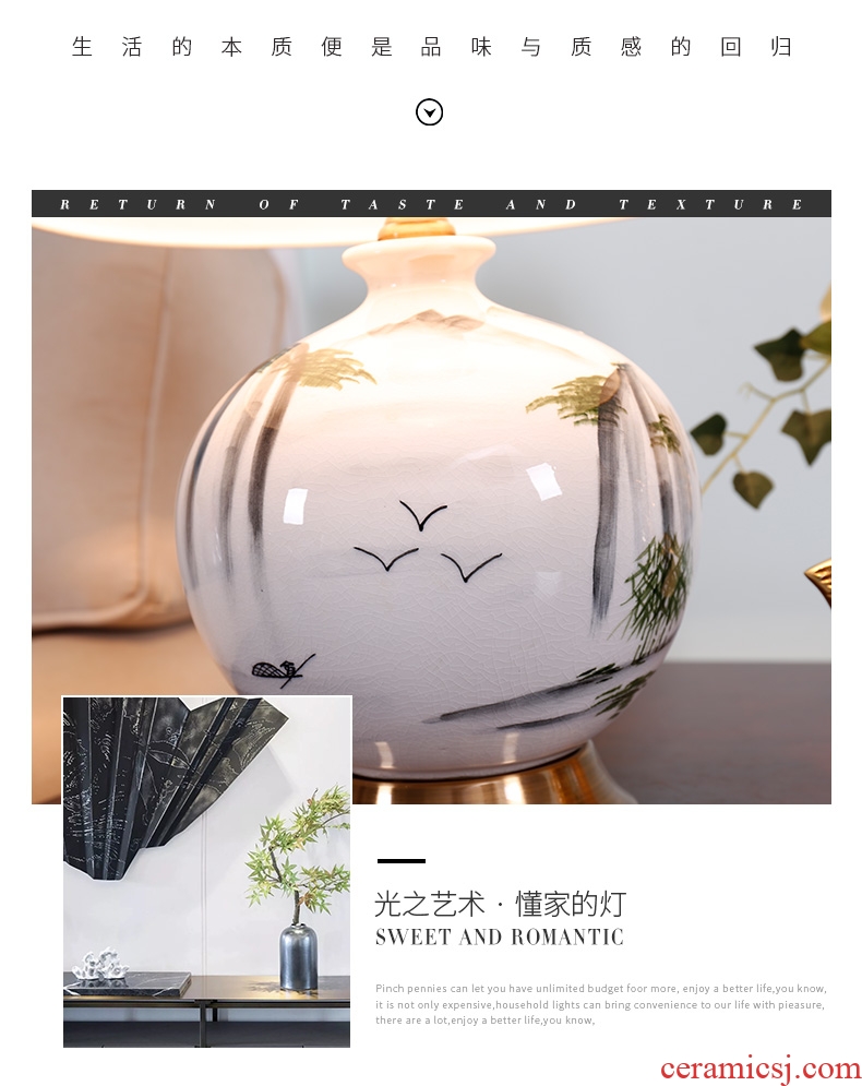 New Chinese style ceramic desk lamp sitting room bedroom berth lamp of modern Chinese wind restoring ancient ways zen hand-painted decorative warmth