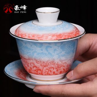 HaoFeng three to ceramic tea tureen home office kunfu tea tureen large bowl with a single hand grasp pot