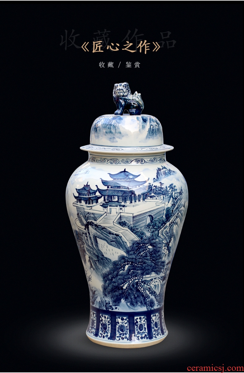 Jingdezhen ceramic general blue and white porcelain pot landscape furnishing articles the receive the study decorate the sitting room porch Chinese vessels