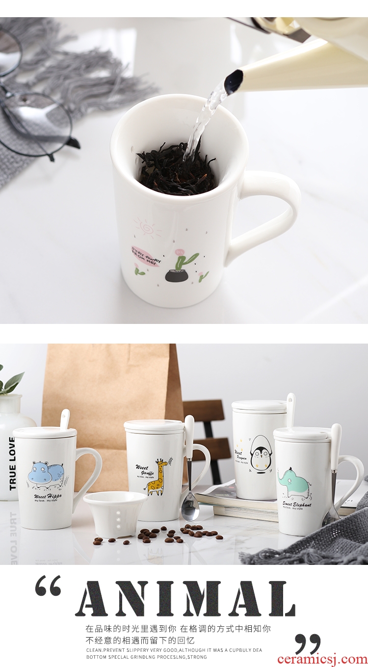 New separation of tea cups with filtering cup office contracted lovely ceramic mug with spoon set