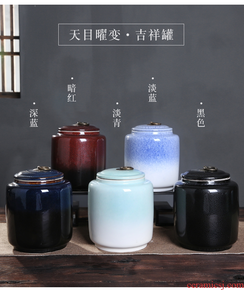 Auspicious edge caddy fixings ceramic large red glaze, a kilo is installed seal storage POTS of tea packaging household