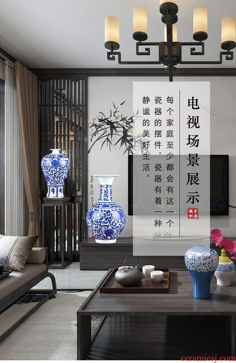 Jingdezhen ceramics hand - made of blue and white porcelain vases, flower arrangement archaize sitting room porch decoration of Chinese style household furnishing articles