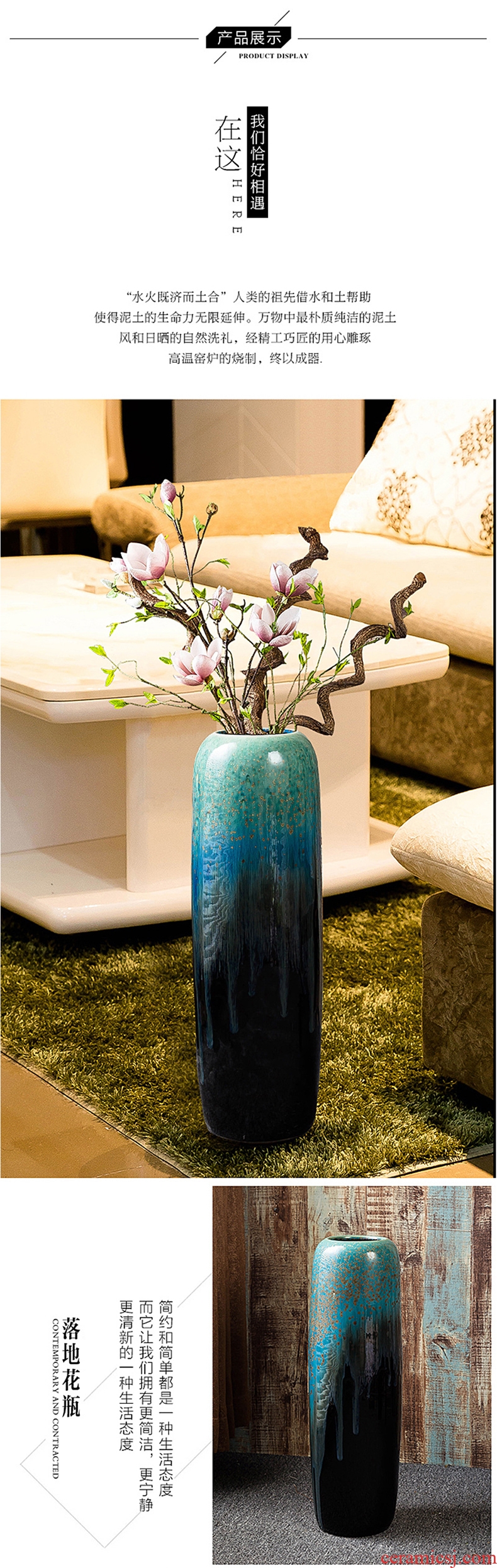 White ceramic dry flower vases, large sitting room flower arranging flower implement Nordic light key-2 luxury household wind dermatoglyph up phnom penh vase - 597480236814