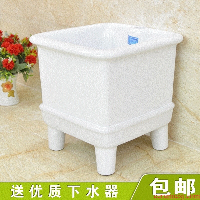 Automatic mop basin ceramic dual drive mop sink with faucet hole rotating drop one mop pier