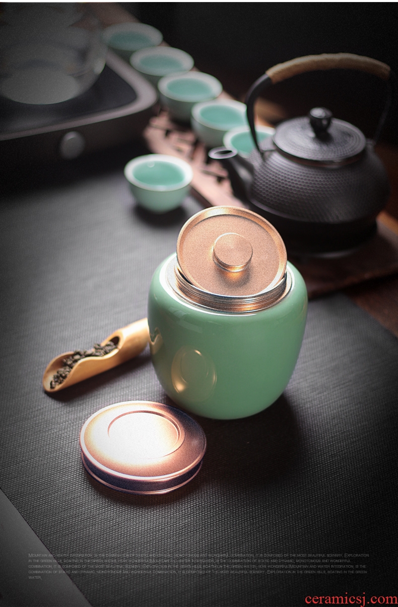 Large seal caddy longquan celadon tea pu 'er portable household ceramic tea pot storage tanks