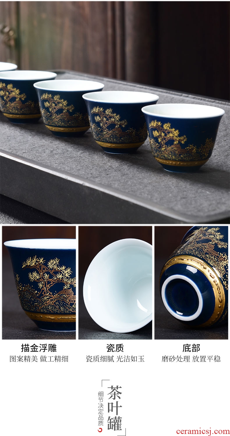 Tao blessing ji blue glaze ceramic tea set home a whole set of kung fu tea set of blue and white porcelain teapot teacup group