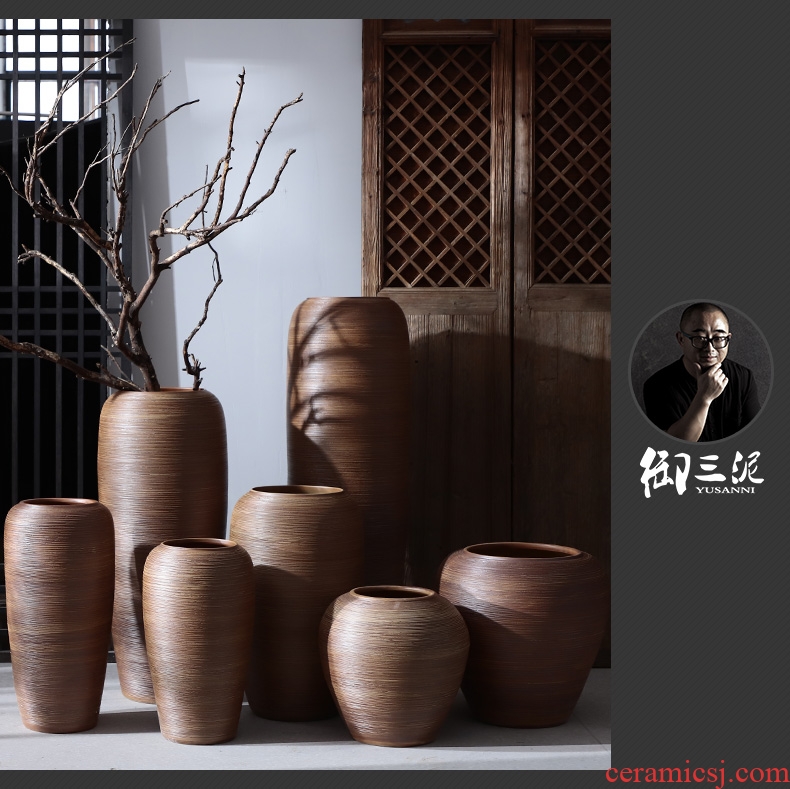 Ground vase large white living room the dried flower art I household coarse pottery Chinese ceramic POTS villa furnishing articles - 583295609150