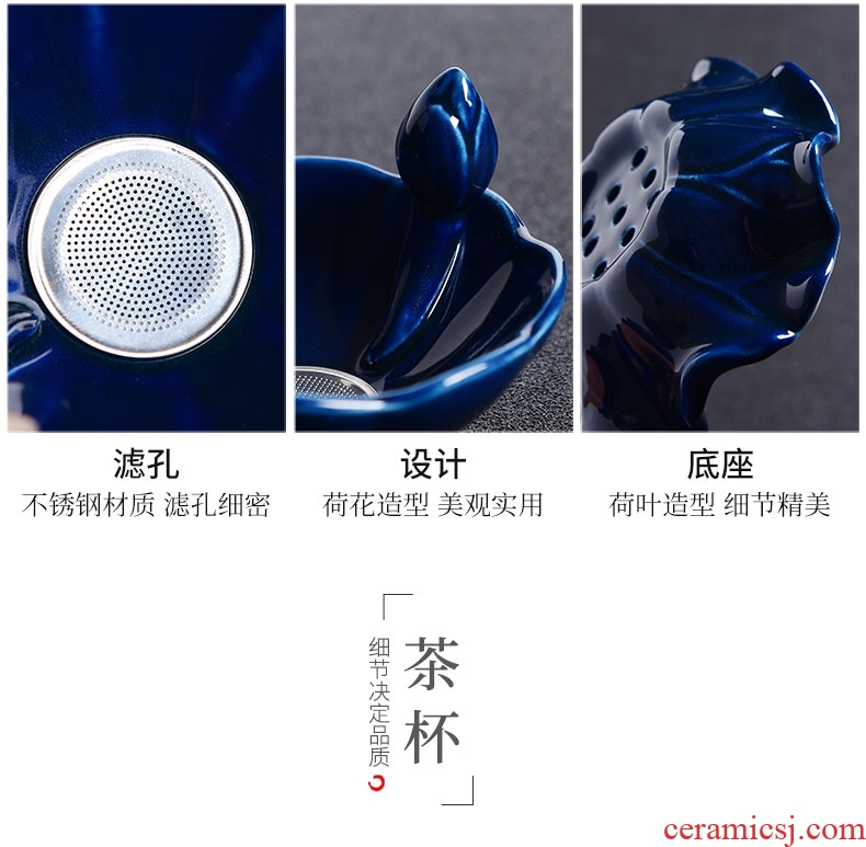 Tao blessing ji blue glaze ceramic tea set home a whole set of kung fu tea set of blue and white porcelain teapot teacup group