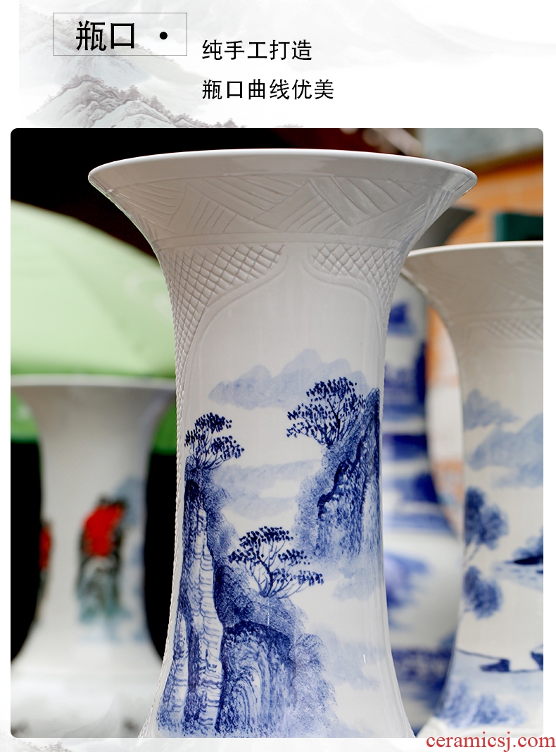 Jingdezhen landing big hand blue and white porcelain vase sitting room adornment porch hotel ceramics large furnishing articles