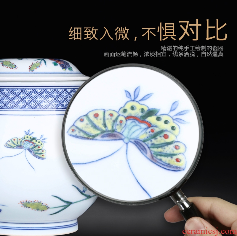 Jingdezhen ceramics hand-painted bucket color painting of flowers and tea canister to study home sitting room adornment handicraft furnishing articles