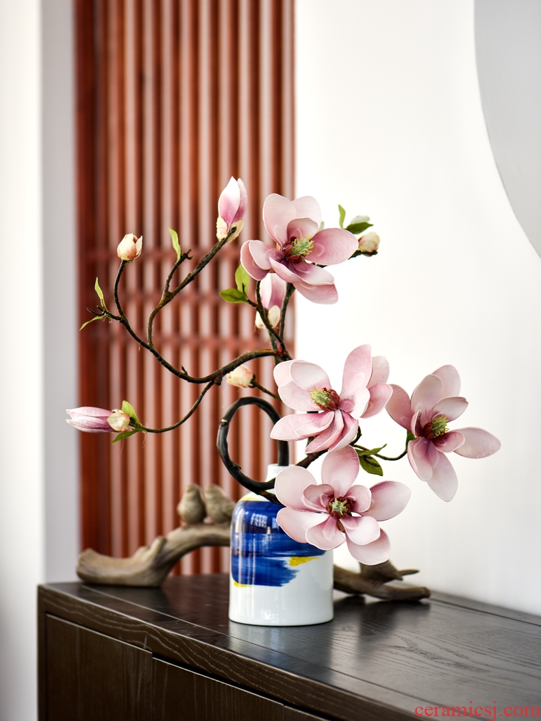 New Chinese style flower arranging ceramic vase sitting room rich ancient frame dried flowers, jingdezhen porcelain zen furnishing articles modern decoration
