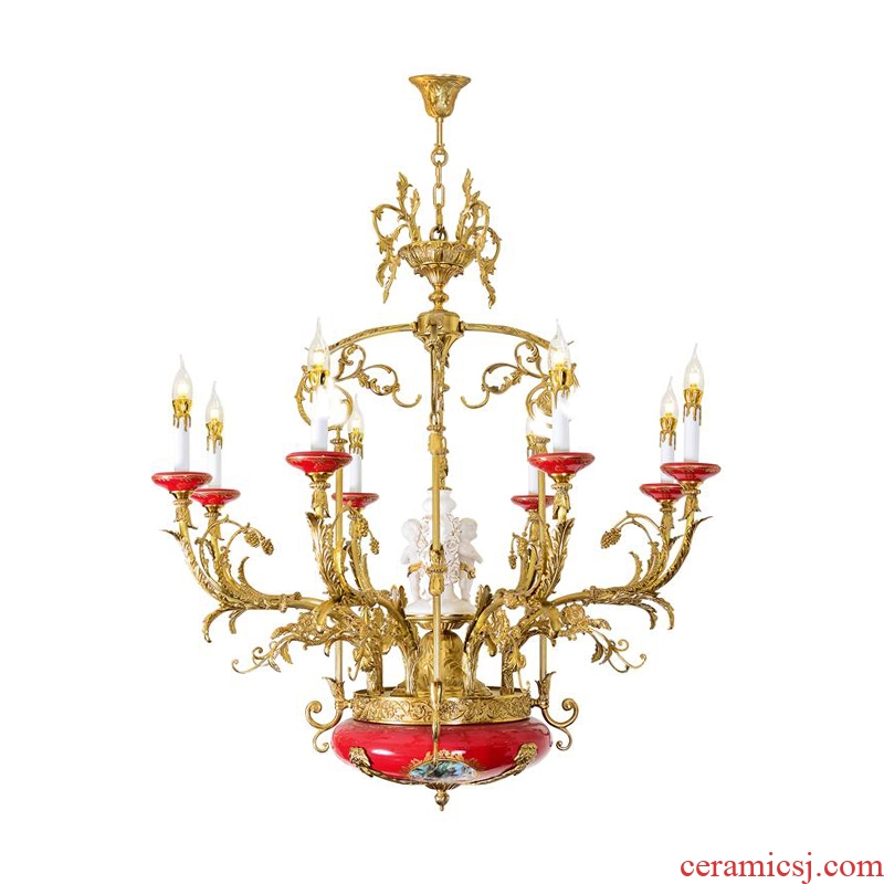 French carried all copper ceramic chandeliers neo - classical European key-2 luxury villa court sitting room dining - room lamps and lanterns of pure copper