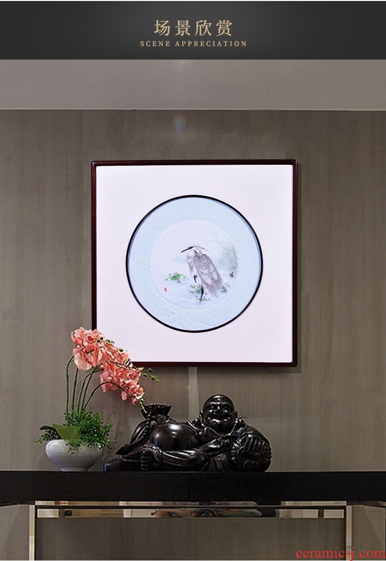 Jingdezhen ceramics hand-painted egrets porcelain plate painting sitting room adornment wall hanging picture of new Chinese style porch home furnishing articles