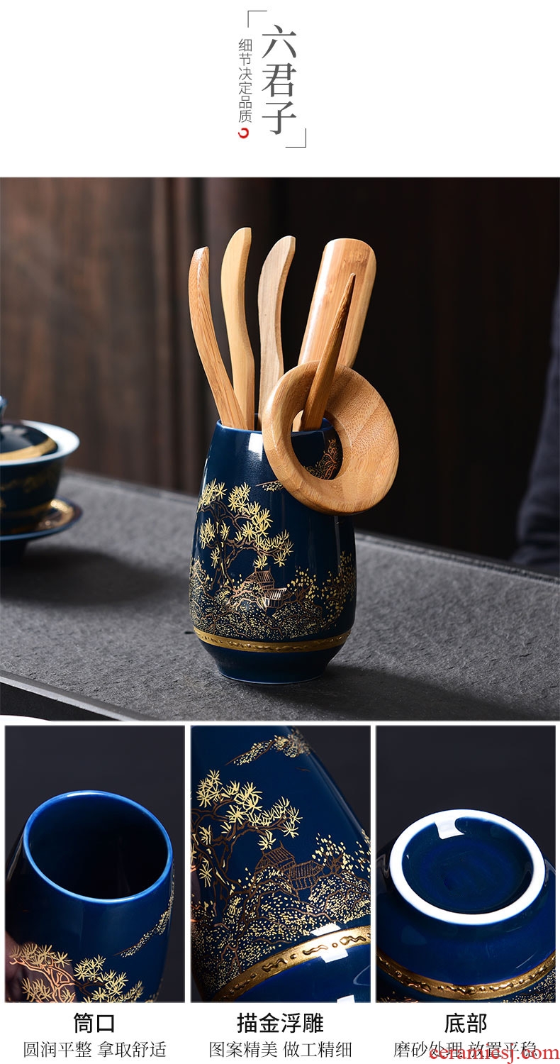 Tao blessing ji blue glaze ceramic tea set home a whole set of kung fu tea set of blue and white porcelain teapot teacup group