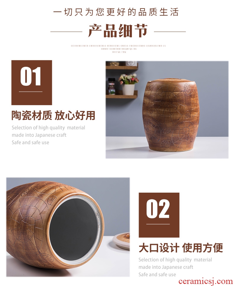 Jingdezhen ceramic barrel with cover seal meters pot home small 10 jins insect-resistant moistureproof ricer box meter box seal storage