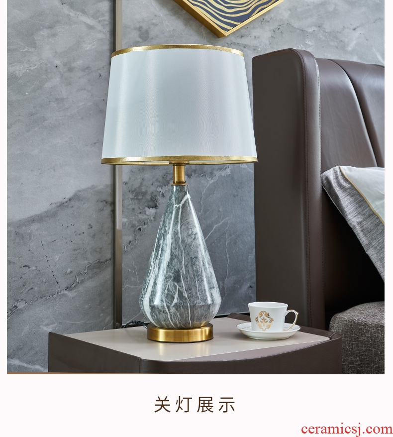 Contracted and contemporary bedroom whole copper Nordic light luxury home decoration to the hotel villa example room of the head of a bed ceramic lamp